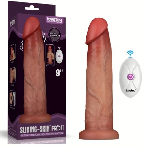 9" Vibrating Sliding Skin Pro II Silicone Dong